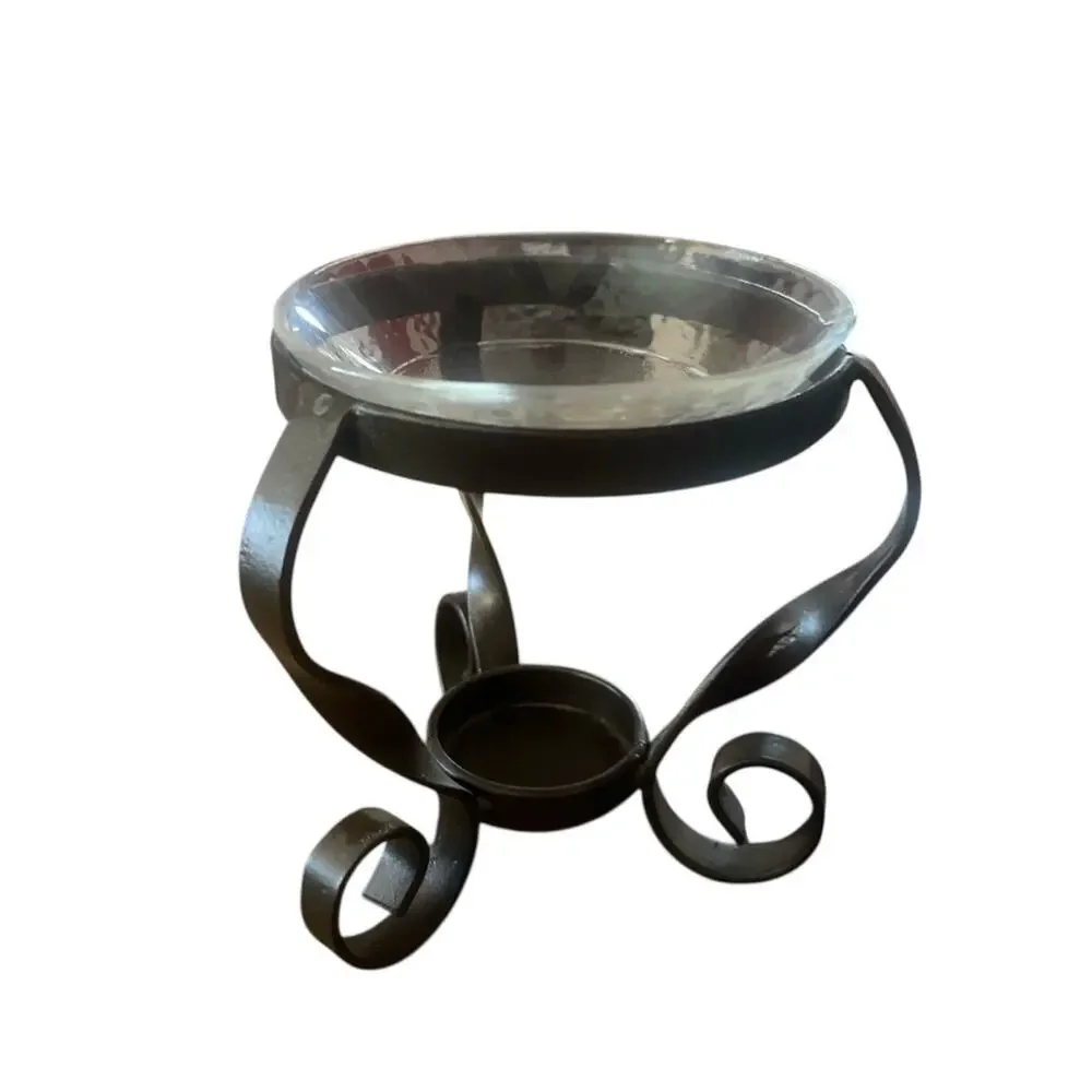 NWT Modern Art Metal And Glass Candle Oil Warmer